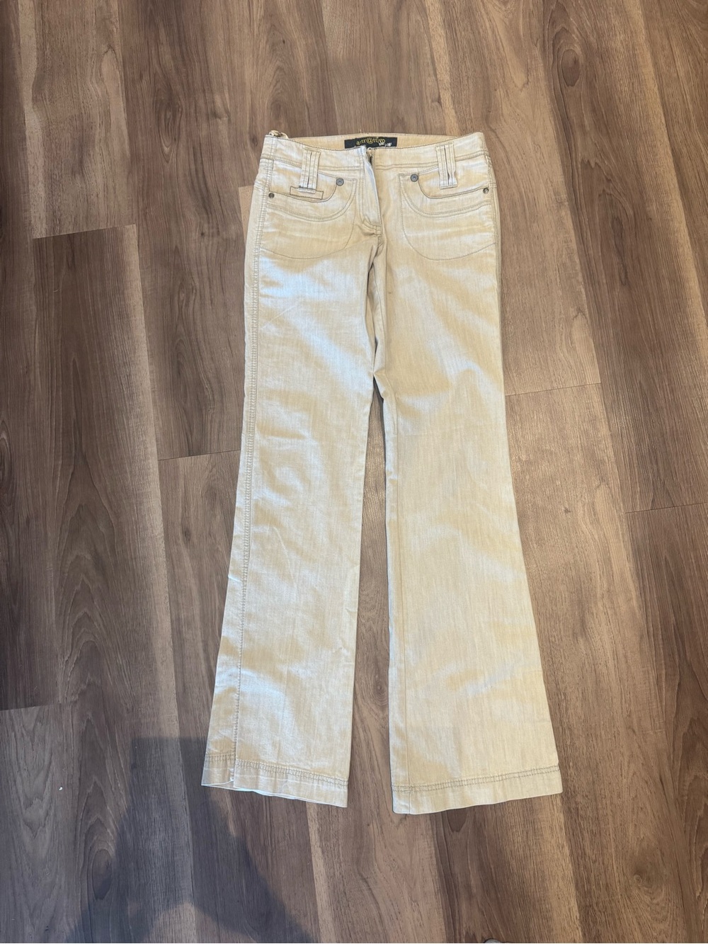 Vintage Light Beige Bootcut Jeans - Women's Low-Rise